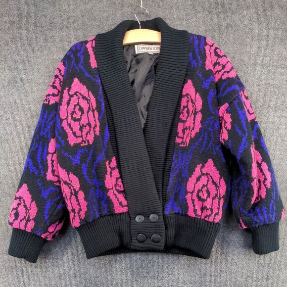 Changing Scene Women's Shawl Collar Cardigan Sweater Jacket Medium Multi Floral - Picture 2 of 12